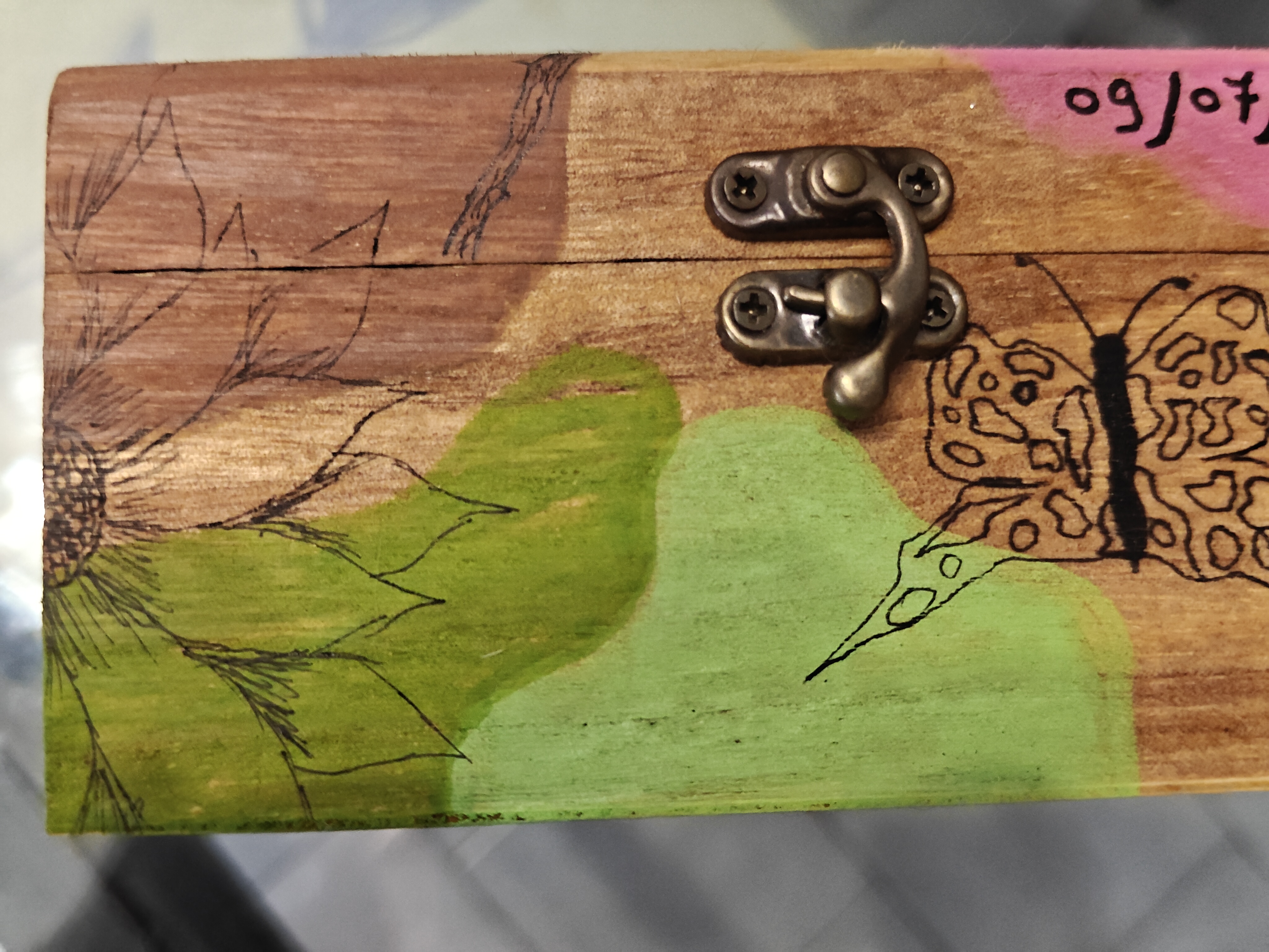 Detail of original painted wooden chest